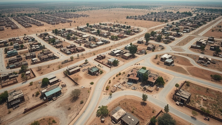 Aerial view of El Faser showing dusty streets and buildings.