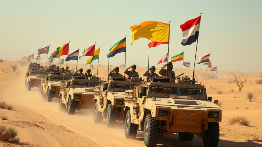 UN Security Council Morocco Western Sahara plan: military convoy with soldiers and flags in desert.