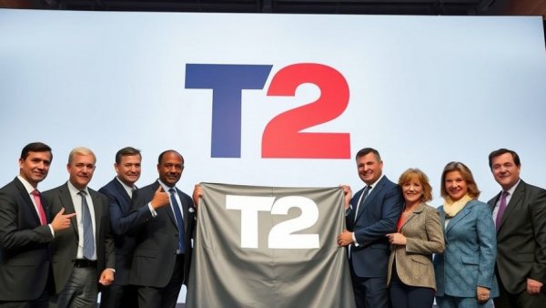 Dignitaries unveiling T2 logo at event, internet user base decline context.