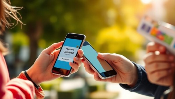 Stablecoin payments in Africa using smartphones outdoors.