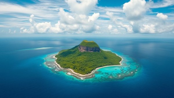 Tropical island and coral waters showing climate-induced displacement in Solomon Islands.