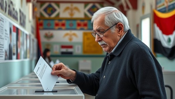 Elderly voter casting ballot in Egypt parliamentary elections.