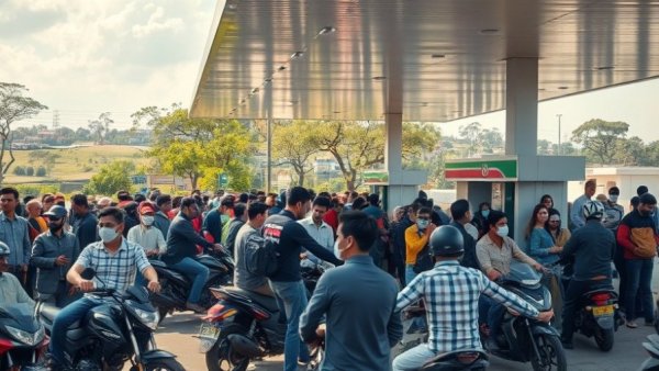 People at a crowded fuel station in Mali amid fuel crisis.