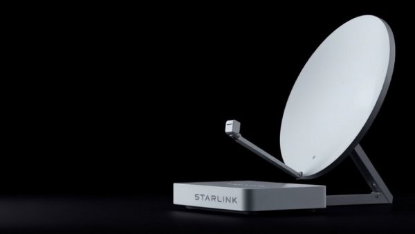 Starlink satellite dish and router showcasing sleek design against dark background