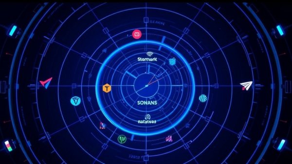 Digital radar screen highlighting African startups with logos.