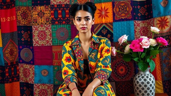 Young woman in vibrant attire highlighting African trade depths.