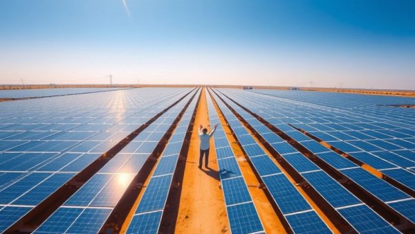 Expansive solar panel array in Africa, symbolizing financial market growth.