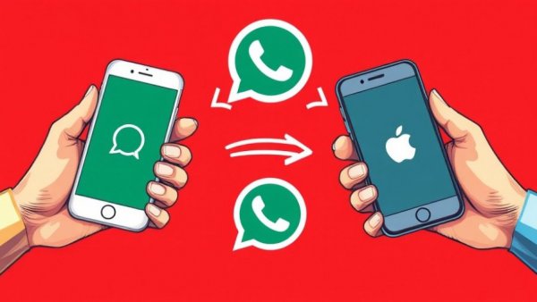 Illustration showing how to migrate WhatsApp chats from Android to iOS.