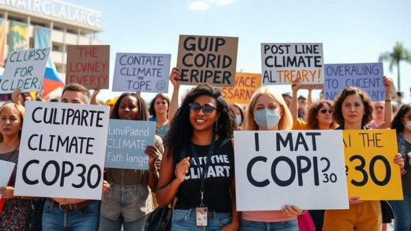 COP30 climate finance Africa protesters with signs at UN conference.