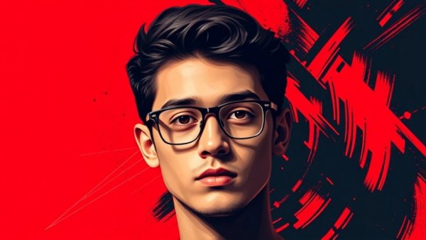 Stylized young man with glasses against a bold abstract background, Paystack context.