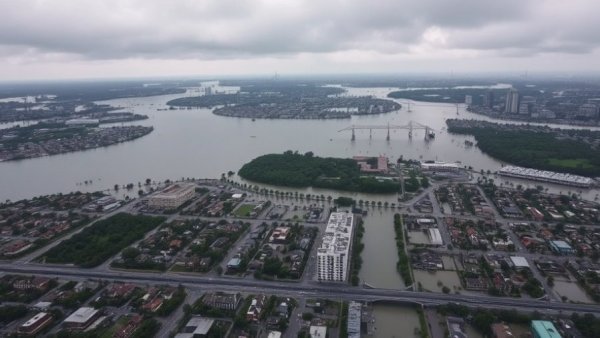 Cyclone Ditwah impact on Sri Lanka; aerial view of urban flooding with submerged roads and buildings.