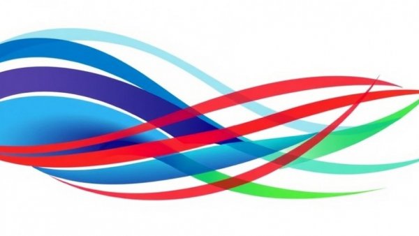Multicolored abstract logo with intersecting lines.