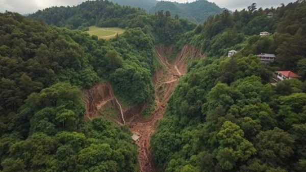 Impact of tropical storms in Asia causing landslide devastation.