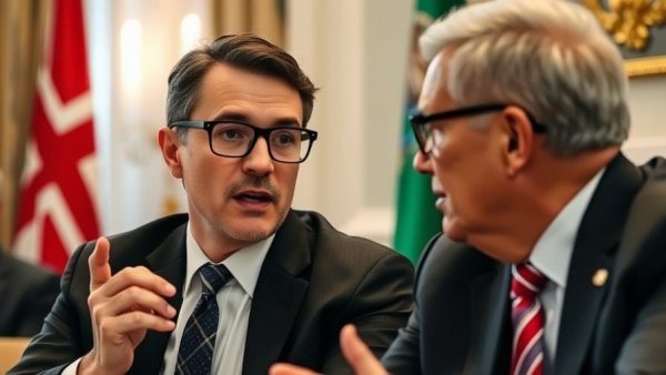 Professional leader discussing in a formal setting with flag, Benin coup.