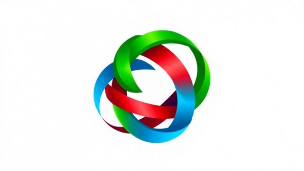 Colorful abstract logo with intertwined ribbons symbolizing unity.