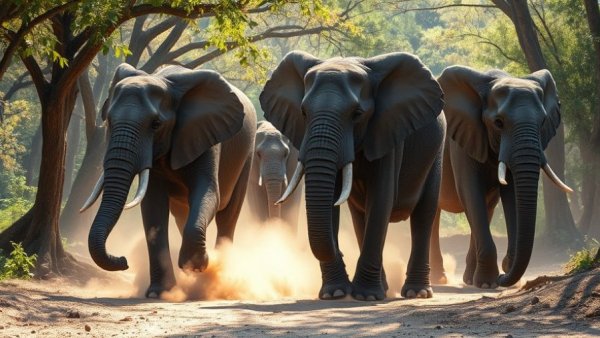 Elephants in forest, reducing human-elephant conflict focus.