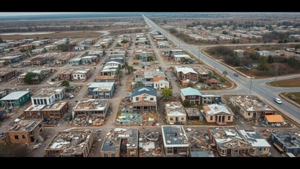 Jamaica Hurricane Recovery: aerial view of debris and destruction.
