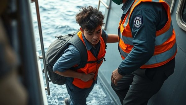 Greece rescues migrants off Crete: an official assists a young migrant.