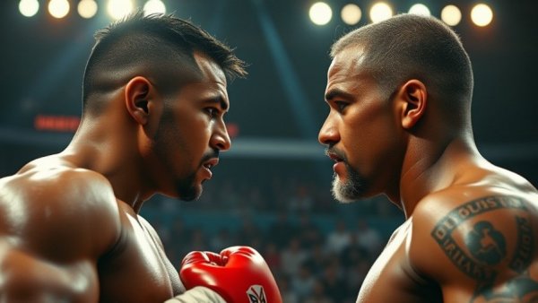 Anthony Joshua vs Jake Paul face-off in a vibrant arena setting.