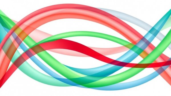 Abstract interwoven lines in vibrant colors forming an arch.