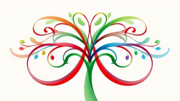 Colorful abstract design with curved lines resembling a tree