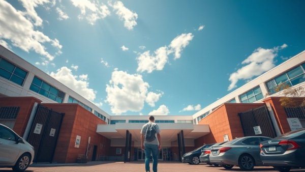 Entrance of hospital highlighting U.S. and Ivory Coast health agreement.