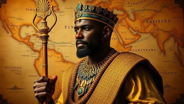 Understanding Africa's Role in Global Economy illustrated by a regal monarch with map.