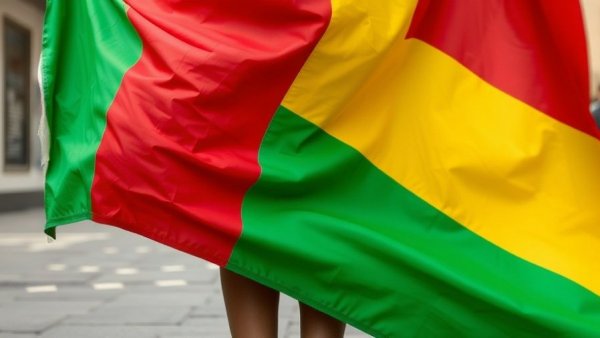 Vibrant Burkina Faso flag partly covering a standing person, Burkinabe minister assassination context.