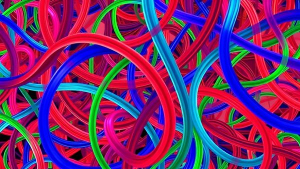 Abstract colorful design with interwoven lines suggesting complexity.