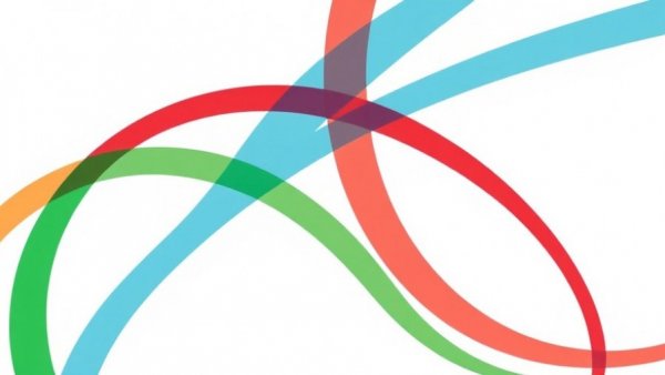 Abstract colorful geometric pattern intertwining red, green, blue arcs.