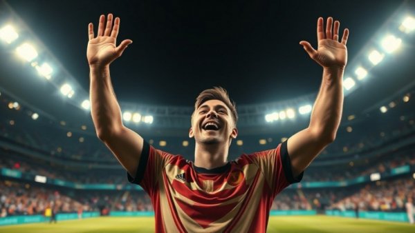 Footballer enthusiastically waves at night, Kings League expansion in Algeria.