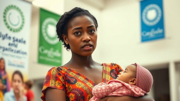 Young Nigerian woman and baby indicating hunger crisis.