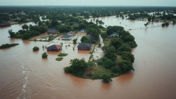 Mozambique floods impact image, showing submerged houses.