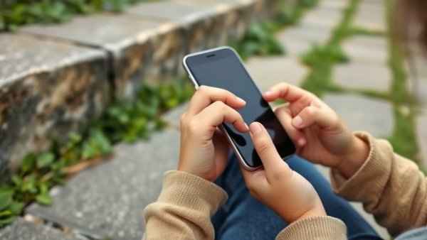 Child sitting on steps using smartphone outdoors, Regulate Children's Social Media Use.