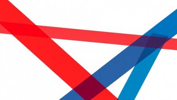 Multicolored abstract logo with intersecting bands.