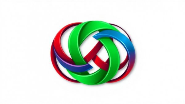 Colorful abstract logo with interwoven design.