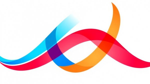 Abstract logo design illustrating interconnected lines, colorful composition