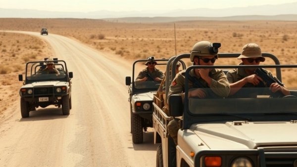 Military vehicles with soldiers on rural road; related to Boko Haram commander.