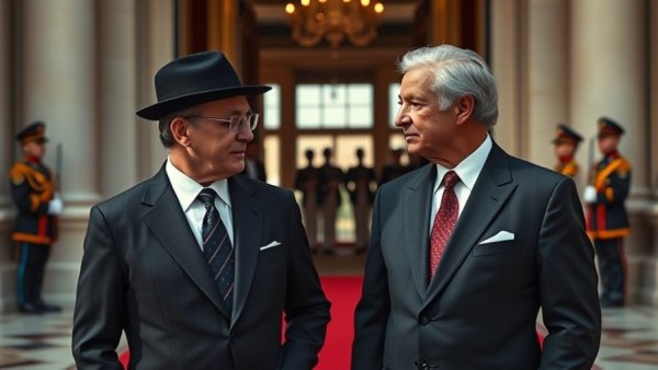 Egypt and Turkey leaders in diplomatic discussion at a palace entrance.