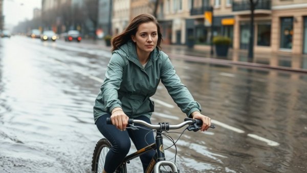 Northern Morocco floods: Woman cycles through floodwater.
