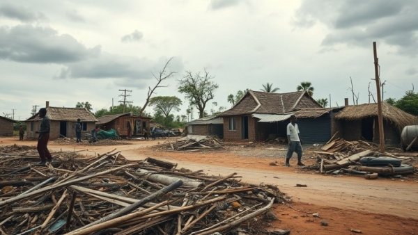 Cyclone Gezani aftermath in Madagascar with people and debris.