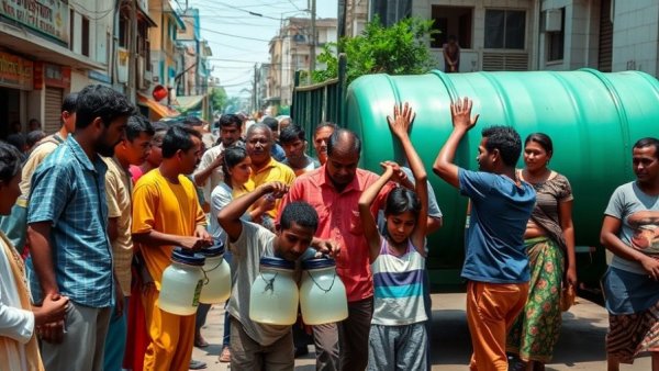 Residents gather water from tanker during Johannesburg water crisis.