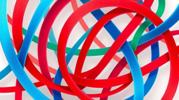 Abstract design with interwoven lines in red, blue, green