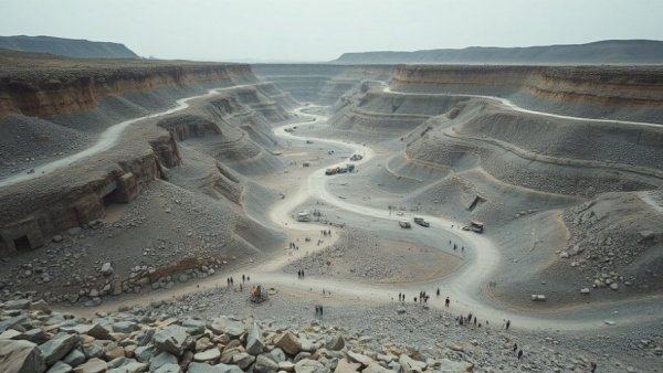 DR Congo mining site with workers, highlighting settlement dynamics.