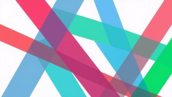 Abstract graphic with intersecting lines in red, blue, and green