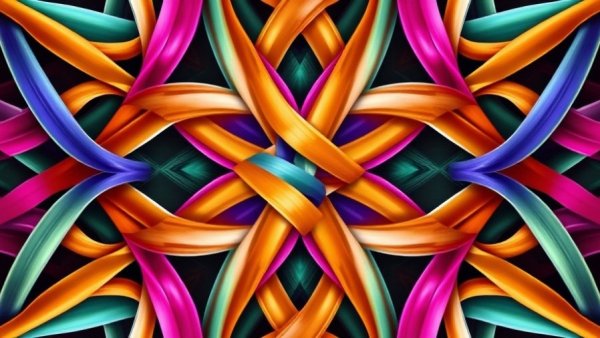 Colorful abstract pattern with interwoven ribbons, symmetry