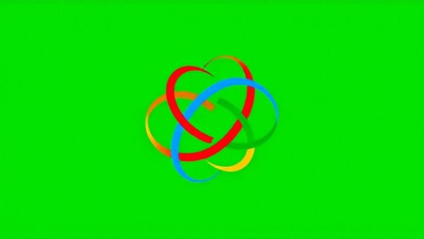 Abstract logo with intertwined green, red, and blue lines