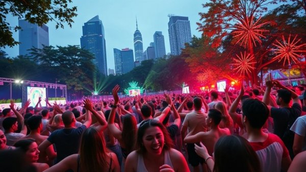 Abuja Alternate Festival night scene with vibrant crowd and city lights.