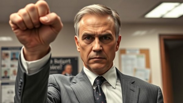 Congo Airways Crisis: Man in suit raising fist indoors