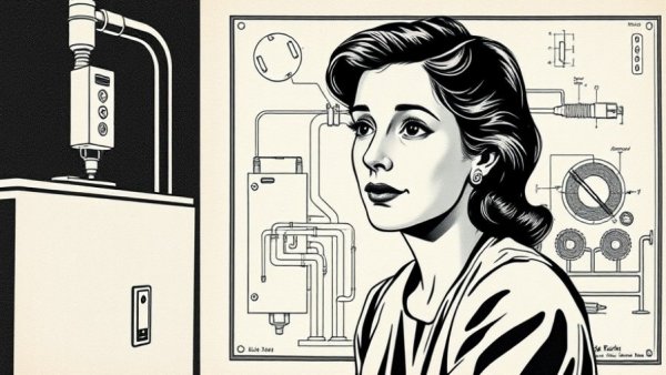 Alice Parker Central Heating System inventor with blueprint